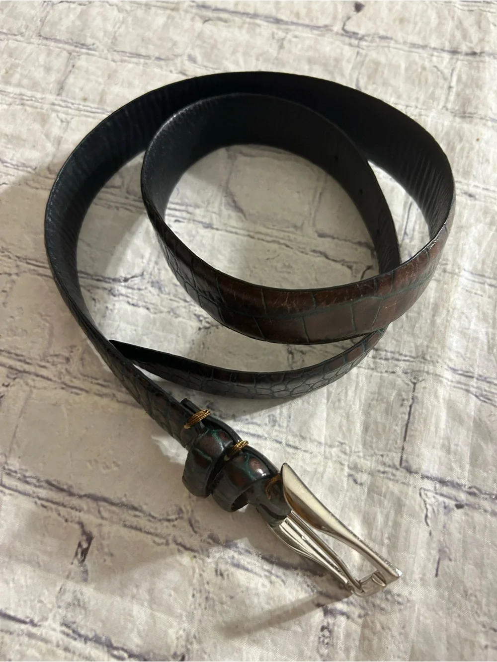 BILL LAVIN “SOFT COLLECTION “ 2-TONE BROWN & TEAL BLUE HANDMADE CROC ITALY BELT